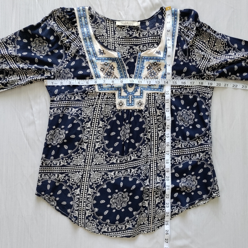 SOLITAIRE Misses size M 3/4 sleeve peasant top - Picture 6 of 6